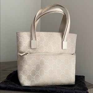 Gucci Small Tote Beige Canvas With Leather Trim